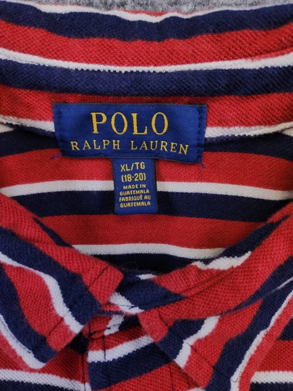 Polo Ralph Lauren Teens XL 18-20 Red Blue White Striped Short Sleeve 100% Cotton